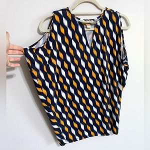 Michael Kors Sleeveless Blouse with Golden Metallic Bar and Keyhole at Neckline